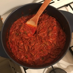 Ragu prepared with all ingredients added